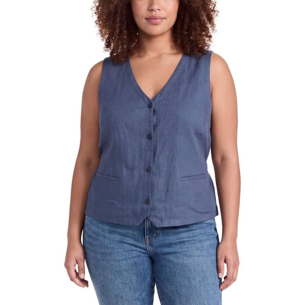 Eileen Fisher Womens V-Neck Linen Vest